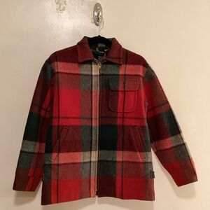 Vintage Ralph Lauren Red Hunter Green Plaid Heavy Wool Coat Jacket